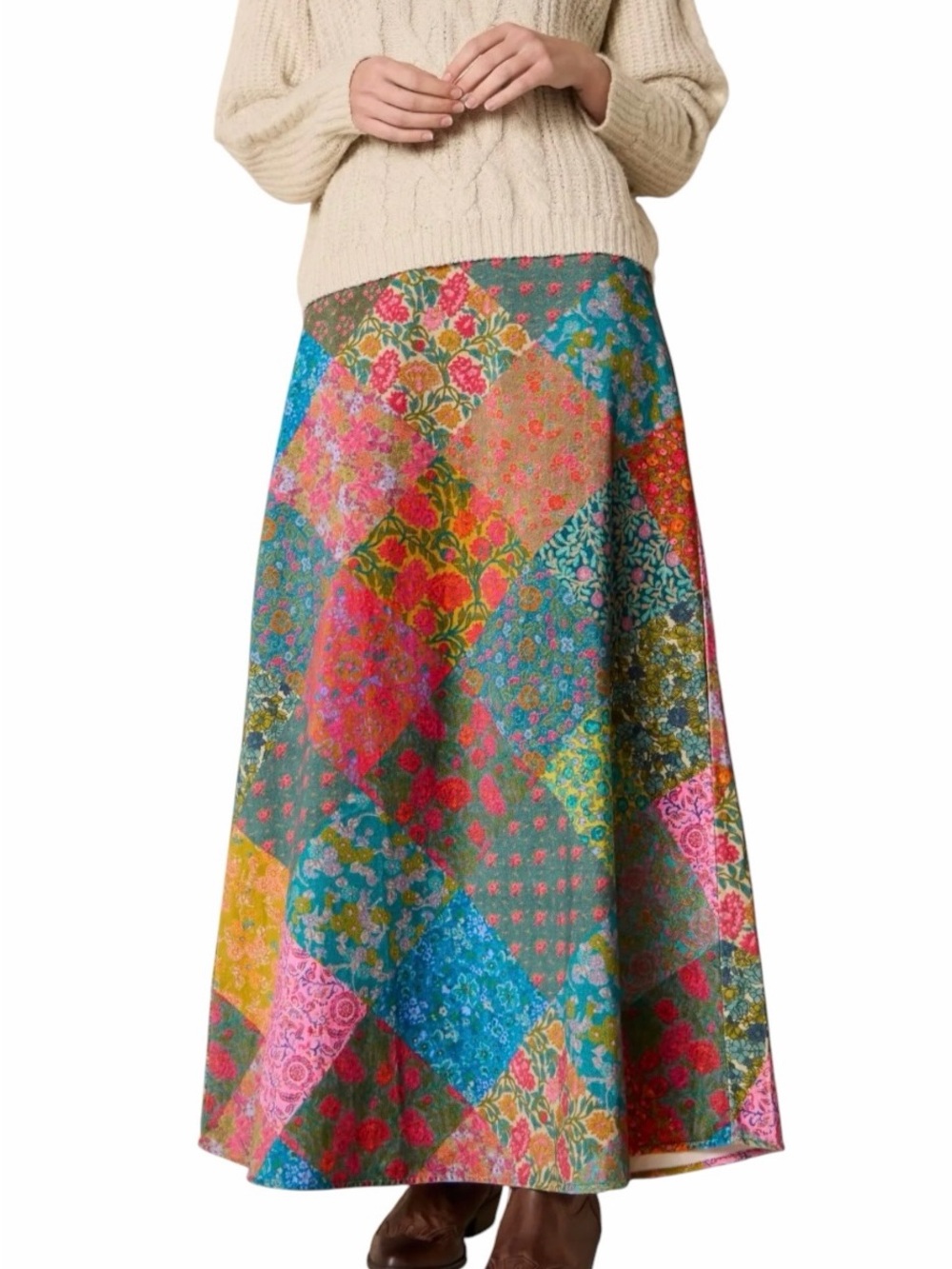 Natural Life Amour Velvet Maxi Skirt XS Floral Patchwork Cotton Multicolor